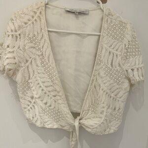 Lovers + Friends white lace wrap around top